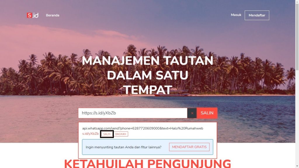 Membuat Link WhatsApp dengan URL Shortener 2