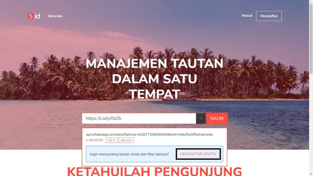 Membuat Link WhatsApp dengan URL Shortener 3