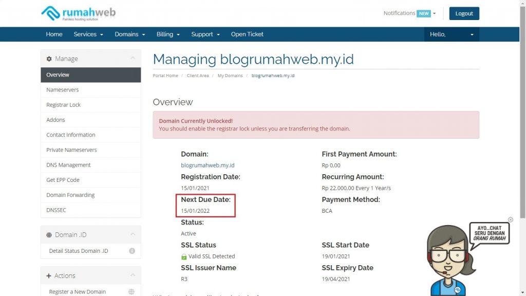 informasi next due date domain