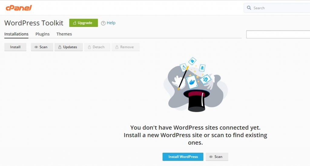 tampilan default wordpress toolkit