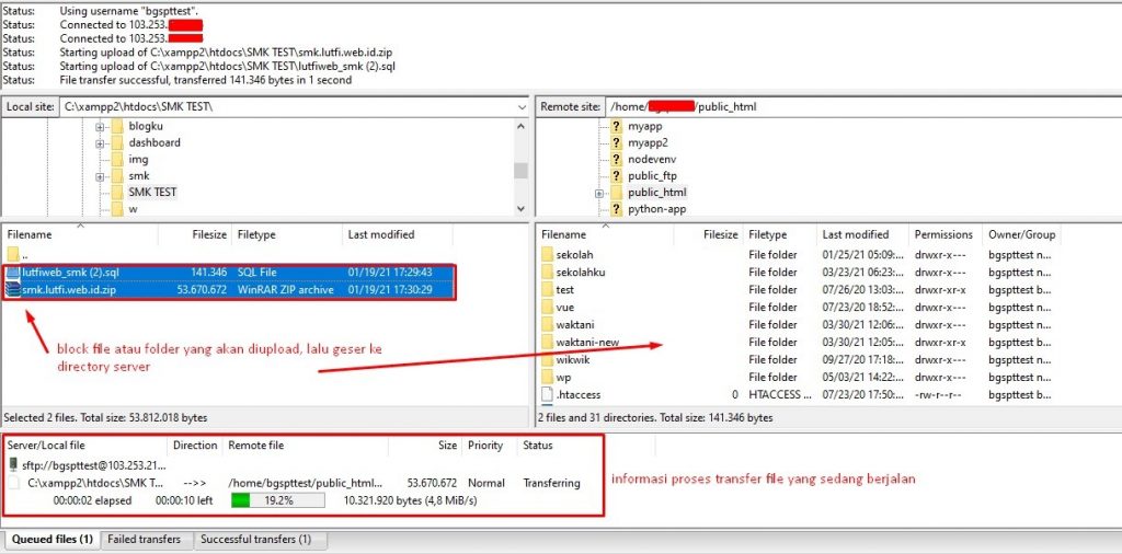 Test upload dan download dengan SFTP adalah