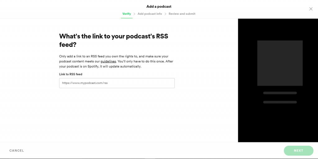 Cara Membuat Podcast di Spotify - masukkan link rss feed