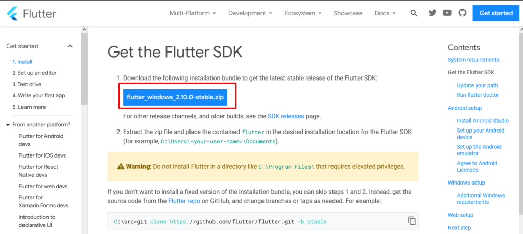 Download Flutter SDK