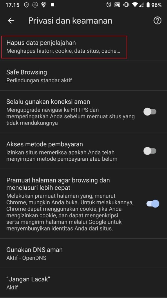 Clear browsing data