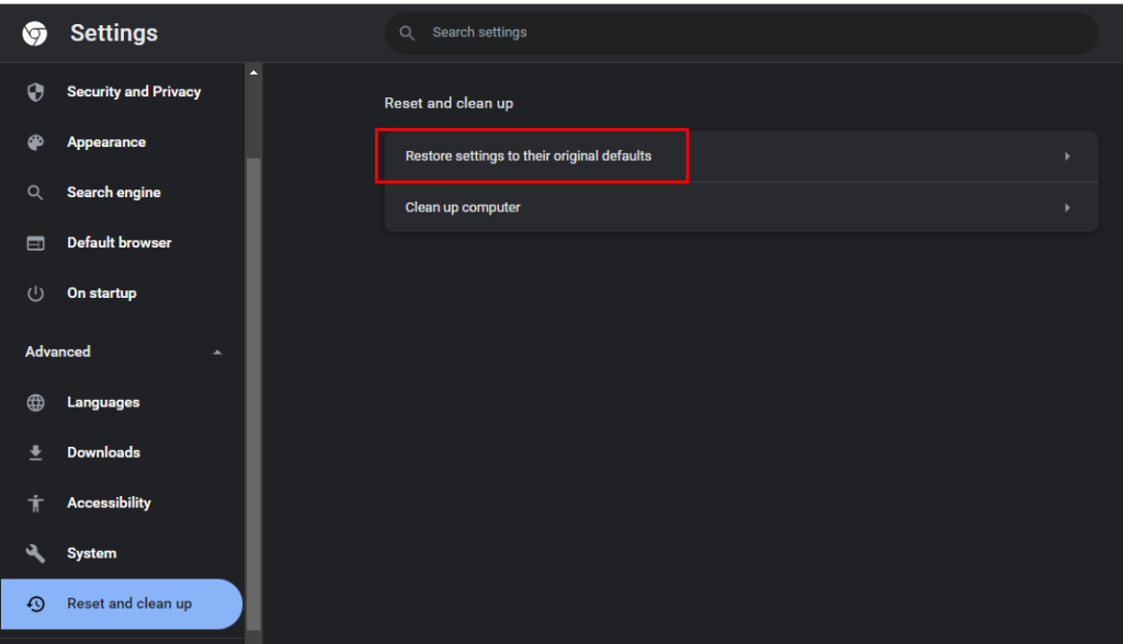 Restore settings to their original defaults