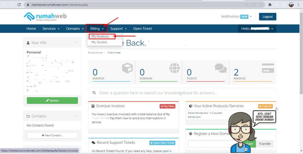 halaman clientzone rumahweb