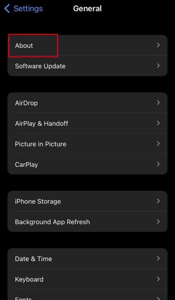 menu about - cek imai iphone
