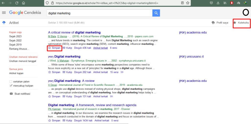 simpan journal di Google Cendekia