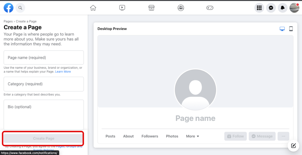setting facebook page