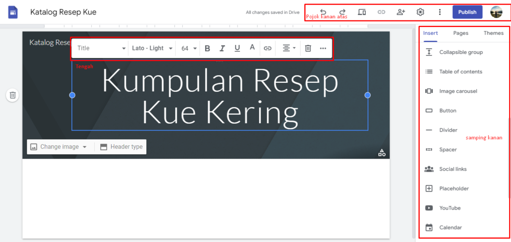 fitur membuat title di google sites