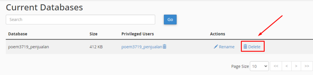 cara hapus database di cPanel