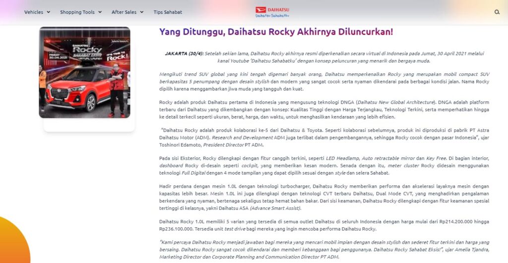 Contoh Press Release Daihatsu
