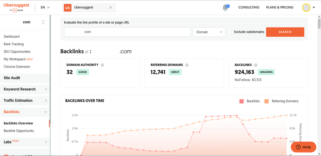 cara cek backlink pada website di ubersuggest