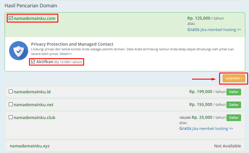 checklist nama domain