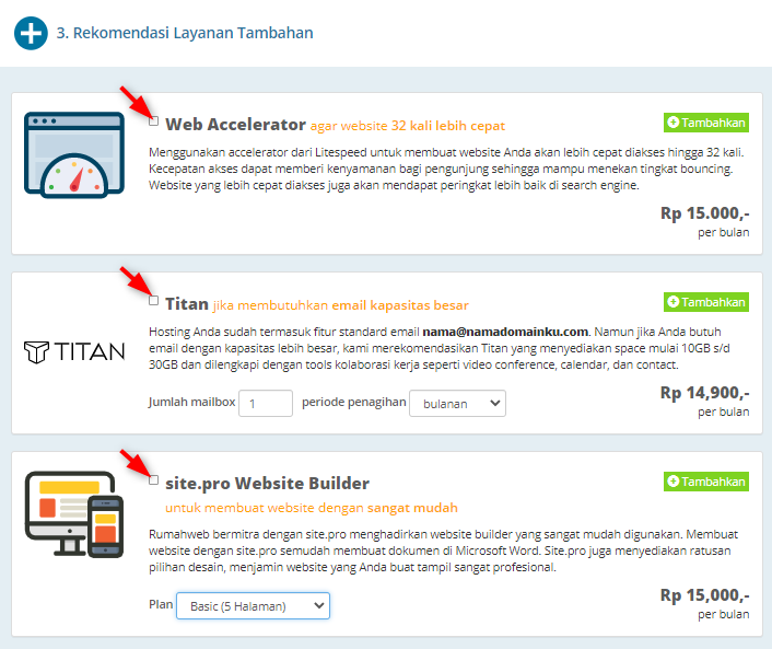 aktifkan fitur tambahan shared hosting