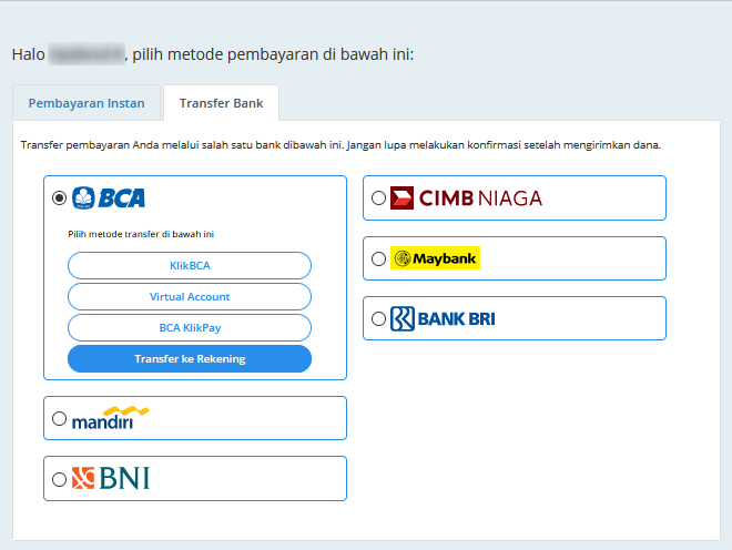 pilihan opsi pembayaran