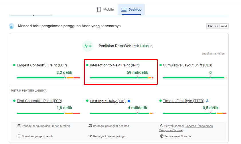 contoh test INP di Rumahweb