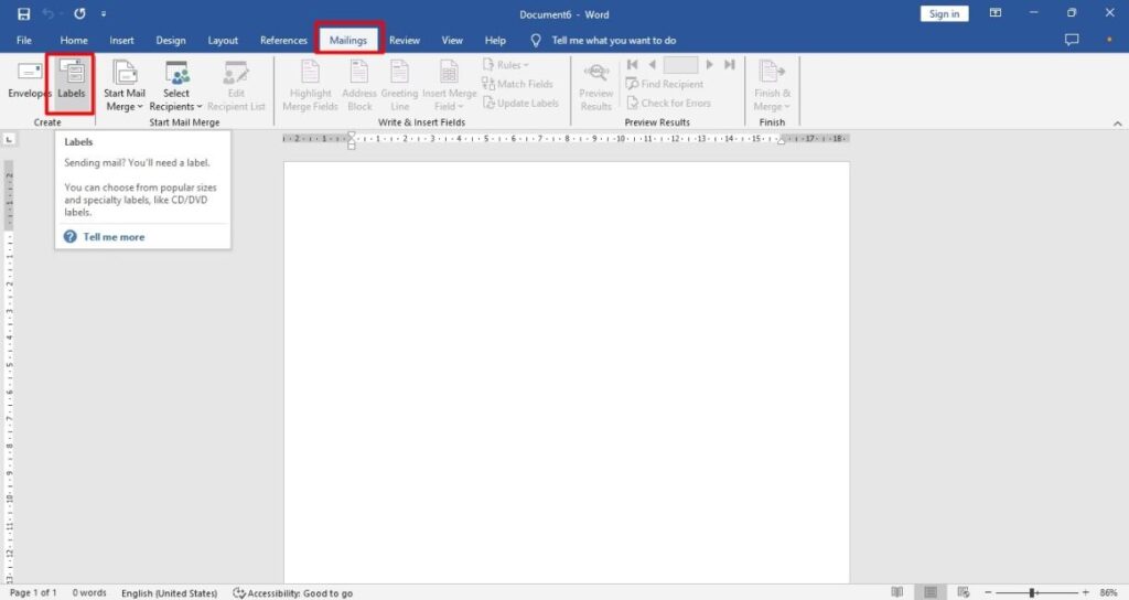 menu labels di microsoft word