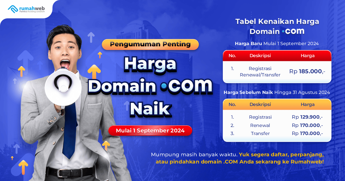 Informasi Kenaikan Harga Domain .COM mulai September 2024