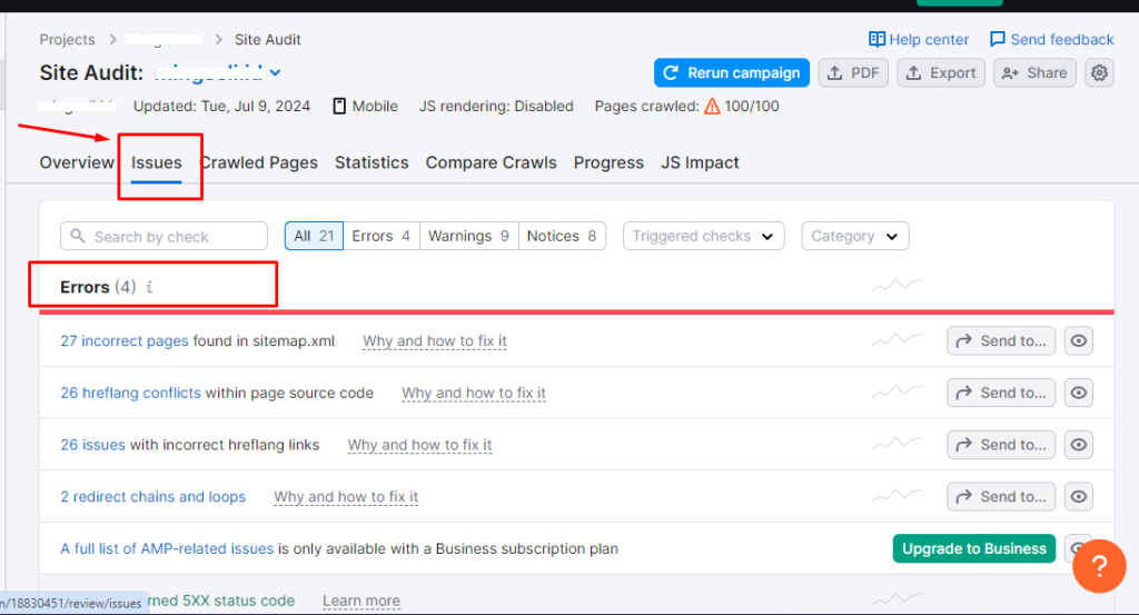 cara cek broken link dengan semrush