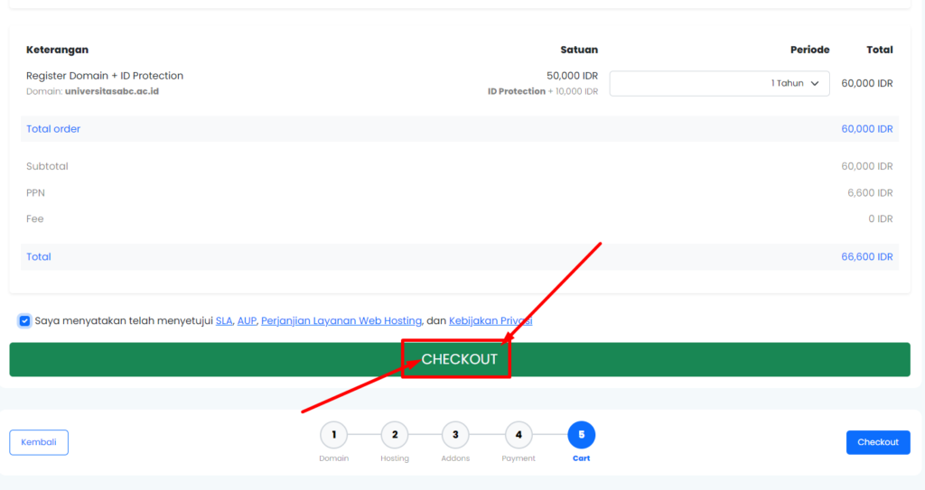 selesaikan pemesanan domain .ac.id