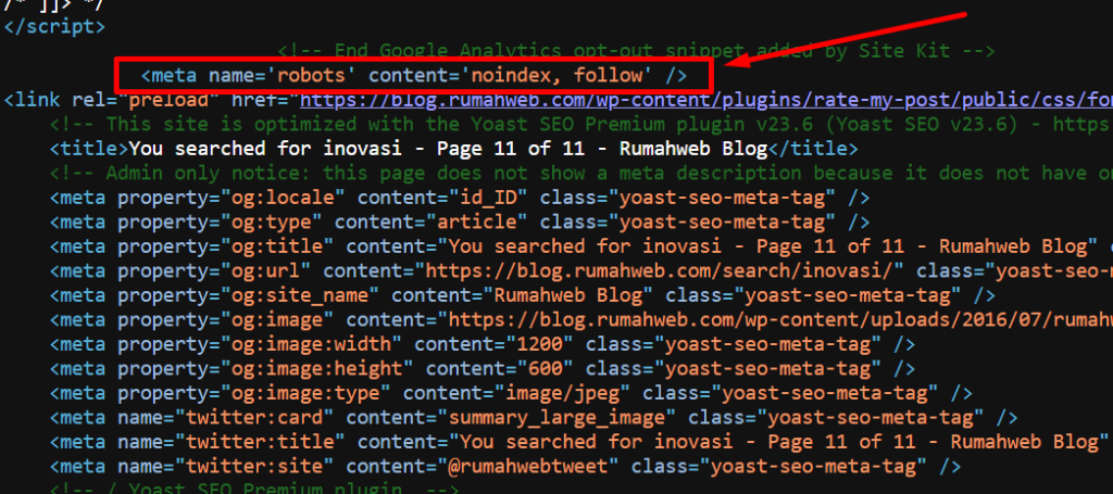 contoh penerapan tag noindex agar website tidak terindex