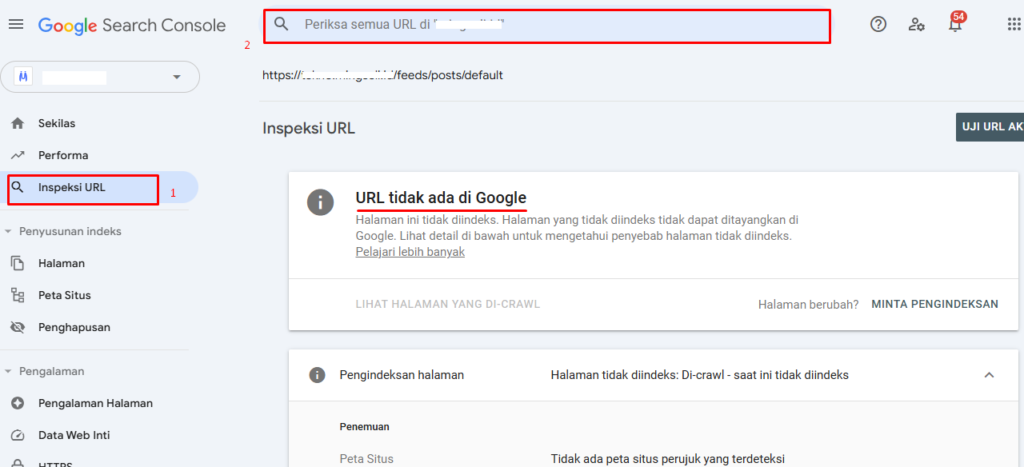 inspeksi url - halaman feed tidak terindex