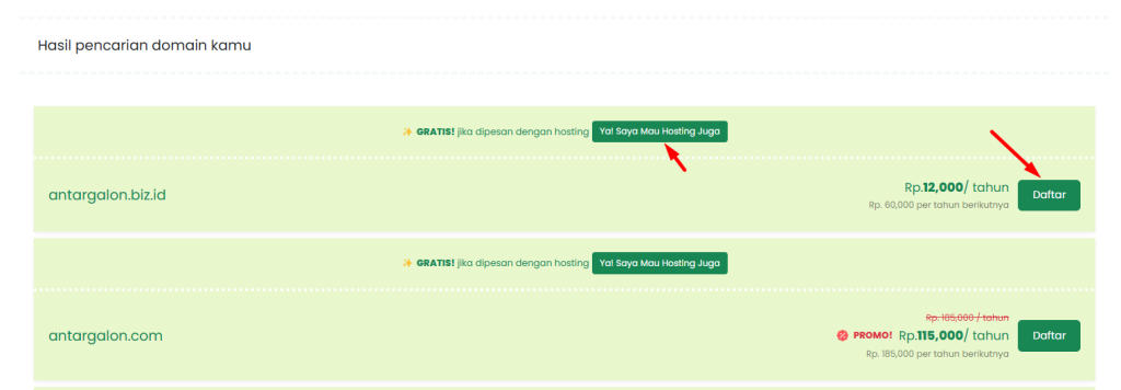 cara membeli domain .biz.id di Rumahweb