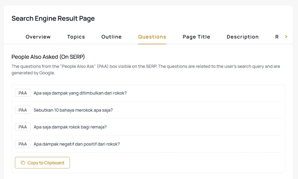 menu Questions di thruuu