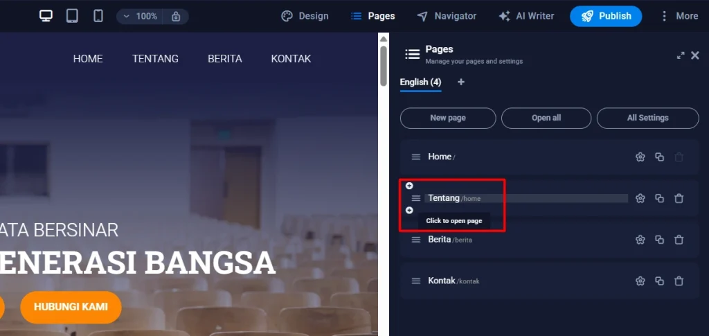 edit page - cara buat Website Sekolah