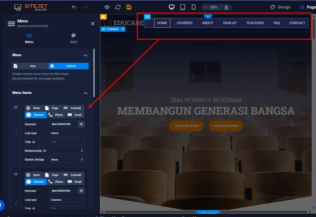 mengatur menu di website
