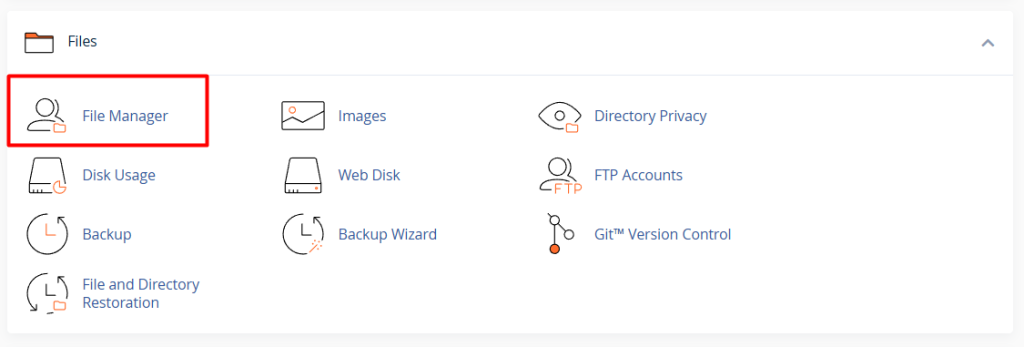 menu file manager cpanel