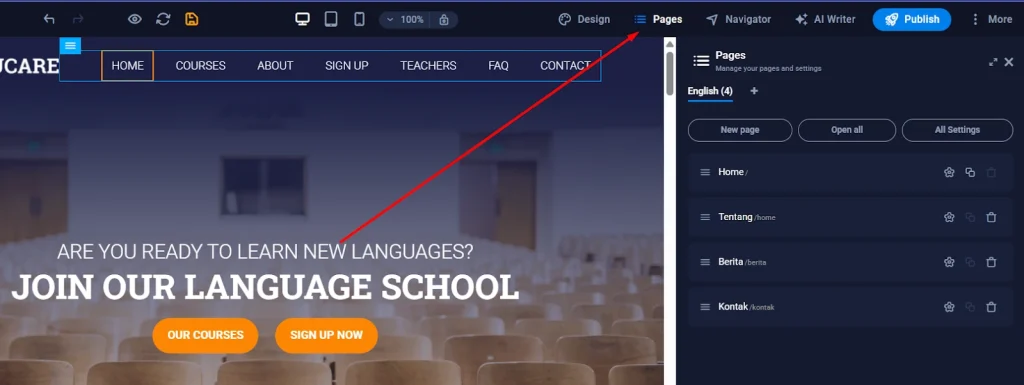 menu page - Membuat Website Sekolah
