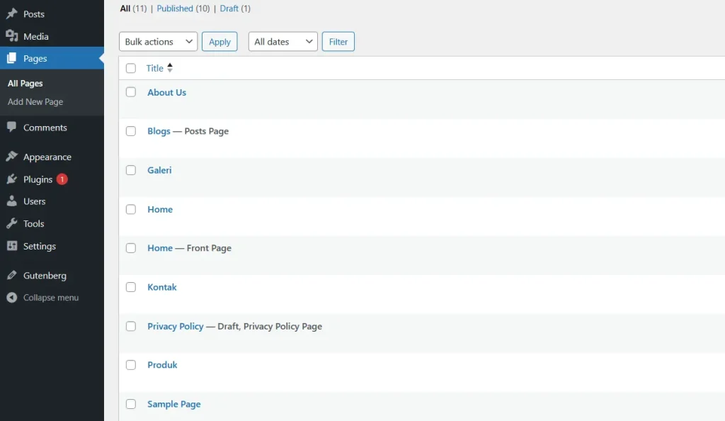 menu pages - Membuat Website Perusahaan Tanpa Coding