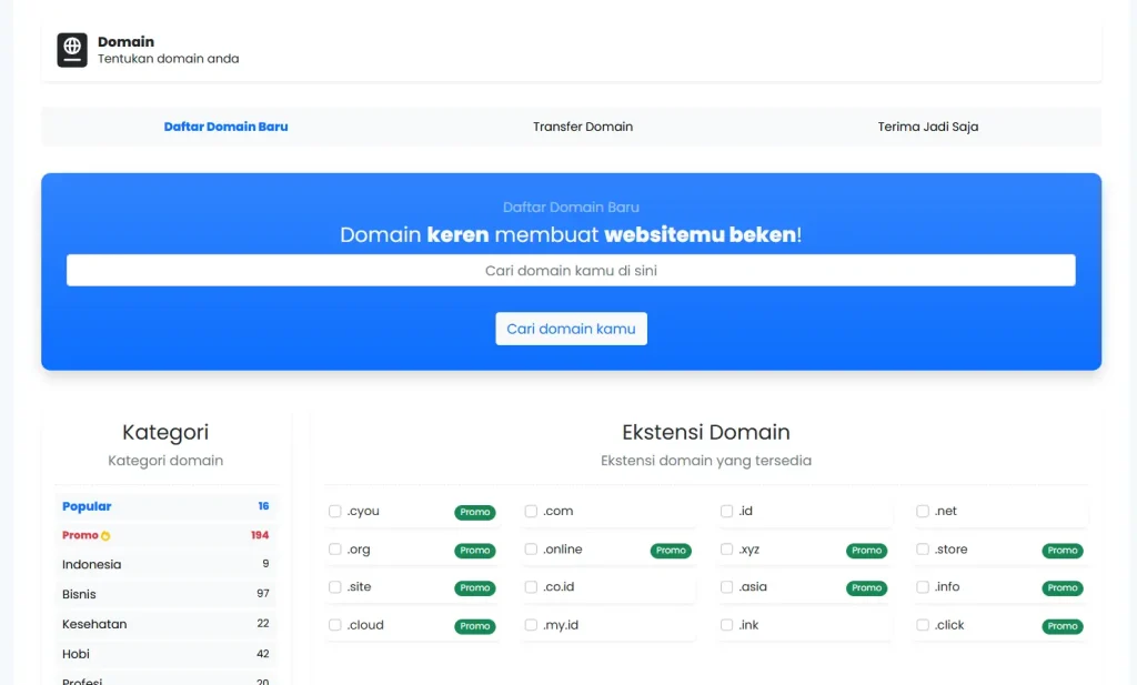 tentukan nama domain