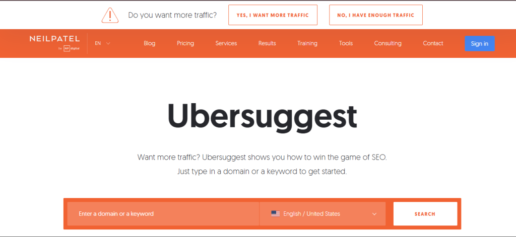 Ubersuggest - Rekomendasi SEO Tools Terbaik