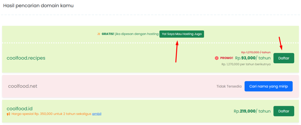 beli domain .recipes di rumahweb