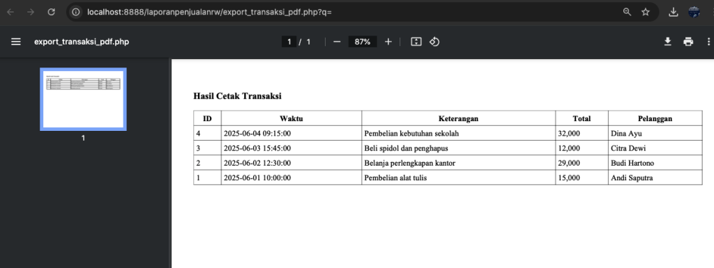 tampil laporan database
