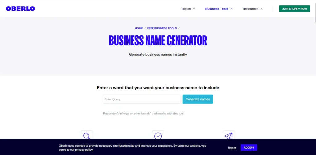Oberlo Business Name Generator -Cek Nama Toko Online yang Bagus